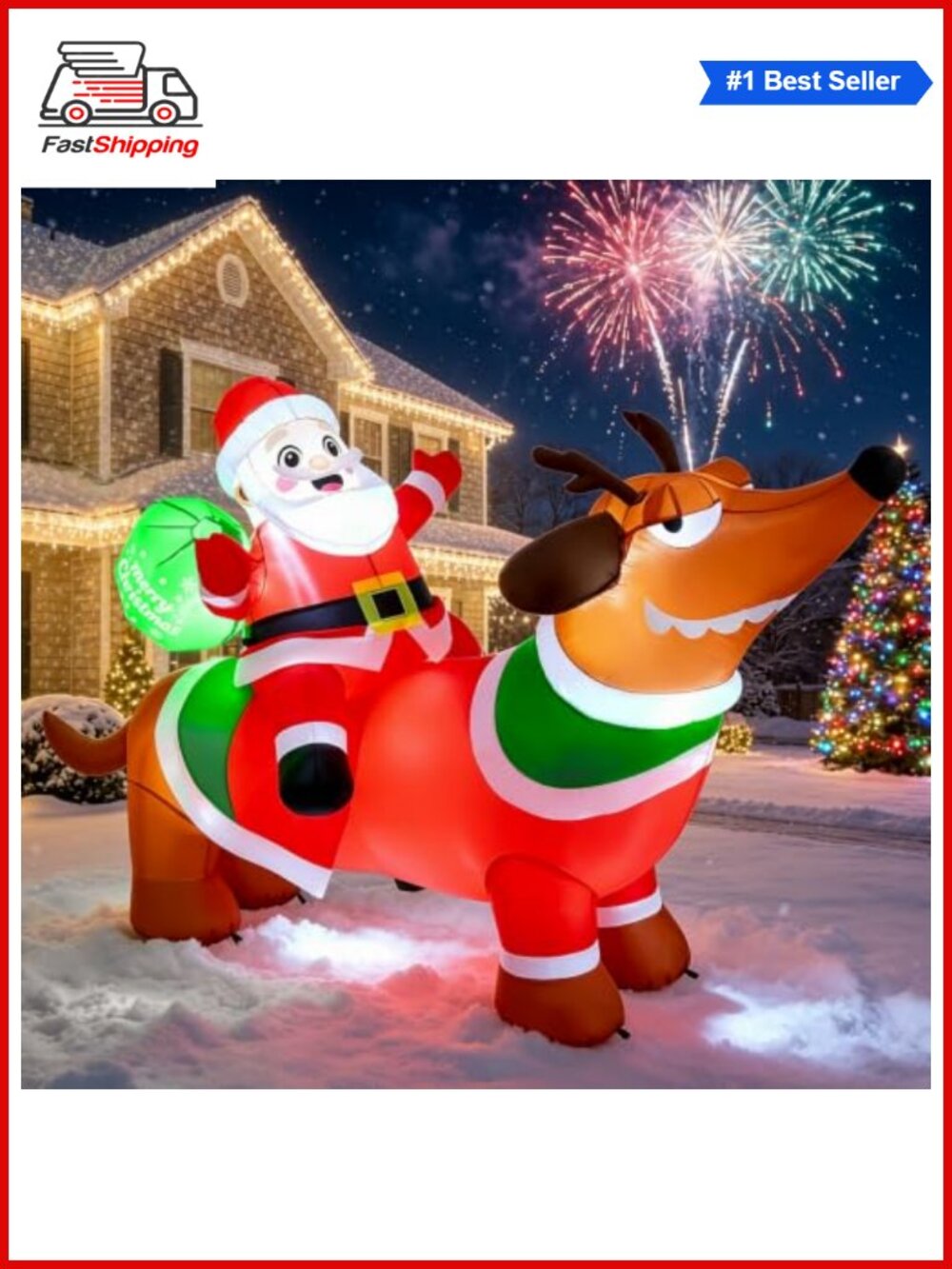 🎅 8FT Christmas Inflatable Santa Dachshund Dog Yard Decoration LED
